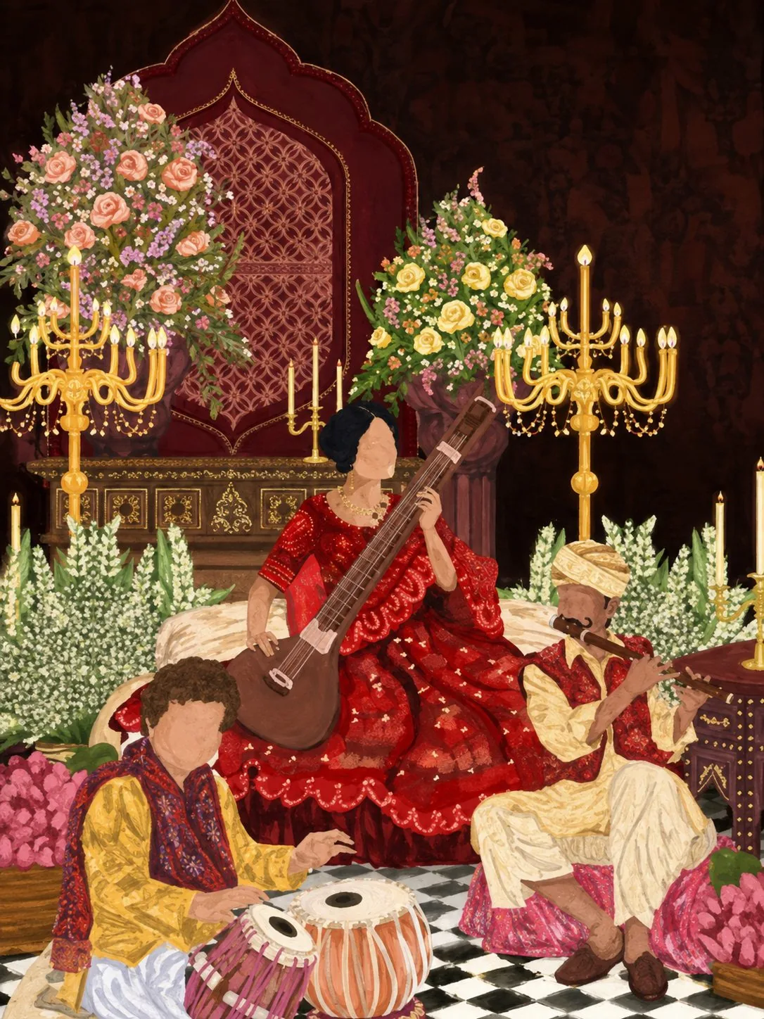 Painting of musicians at an evening baithak